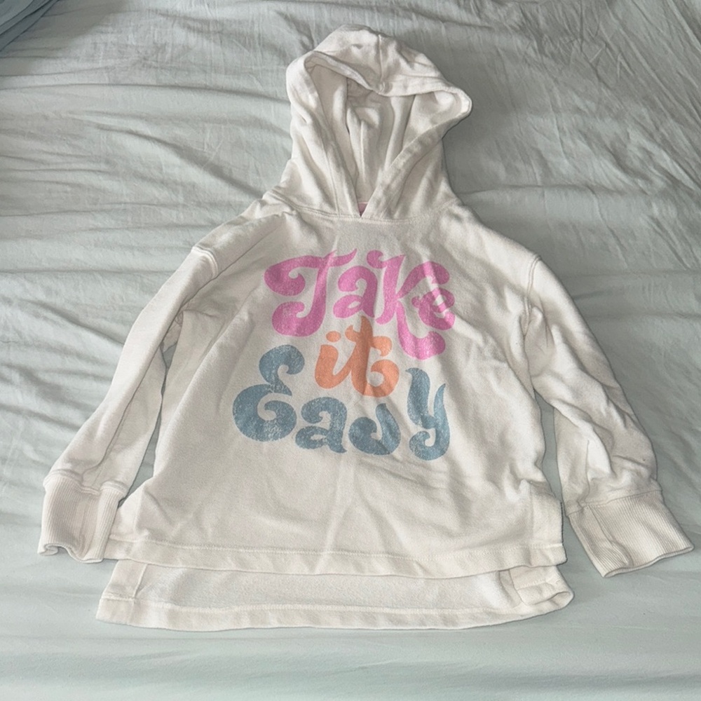 Kids 'Take it Easy' Hoodie - White with Pink and Blue Accents